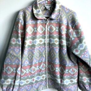 VTG Alfred Dunner Full Zip Up Jacket Multi Color Pastel Aztec Pattern Jacket L